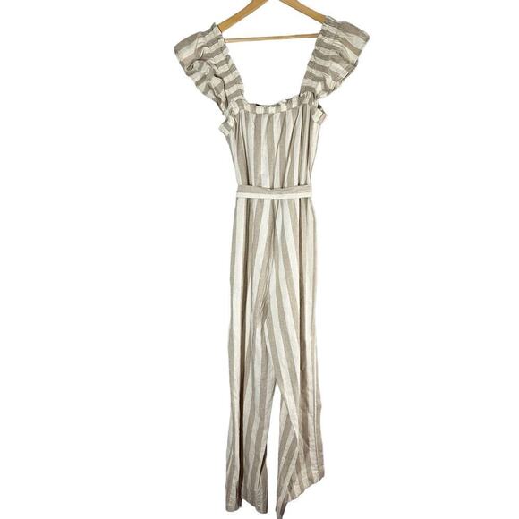 VERO MODA Belted Linen Blend Stripe Jumpsuit Size XL - Picture 3 of 9